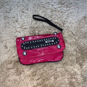 Red leather clutch